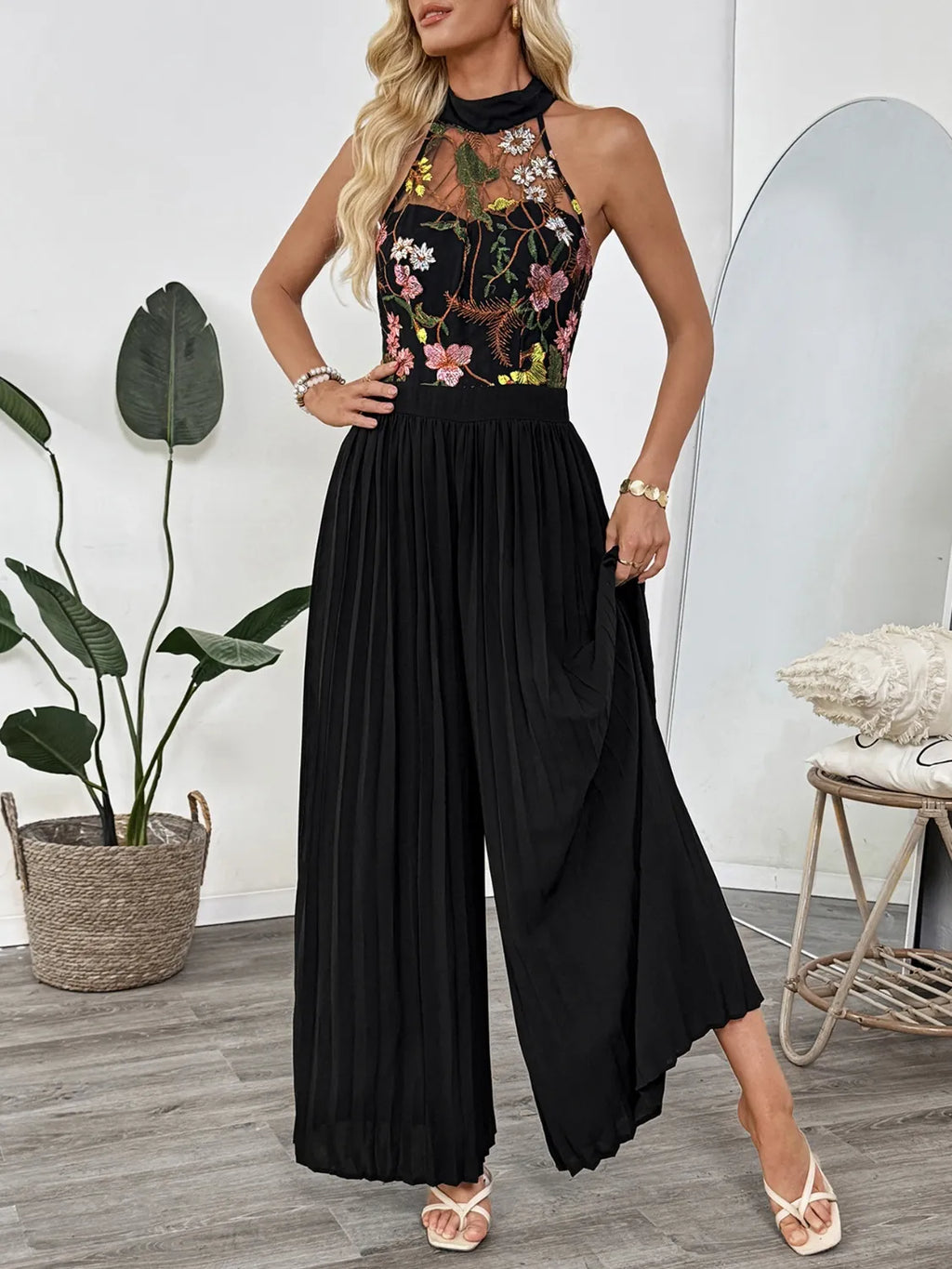 Bloom Grace Halter Pleated Jumpsuit