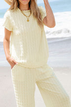 Textured Round Neck Top and Pants Set - Chic & Effortless