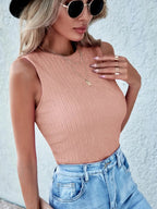 Classic Textured Round Neck Tank – Sleek, Comfortable & Versatile Everyday Essential Dusty Pink