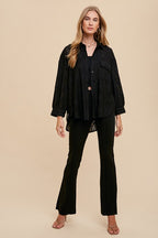 Annie Wear Openwork Button-Down Relaxed Fit Shirt