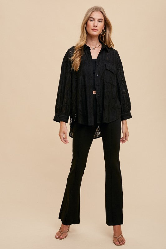 Annie Wear Openwork Button-Down Relaxed Fit Shirt