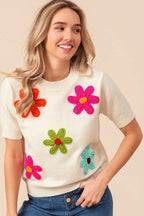 BiBi Crochet Daisy Patch Knit Sweater Top