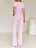 Devine V-Neck Top & Bootcut Leggings Set - Chic & Comfy