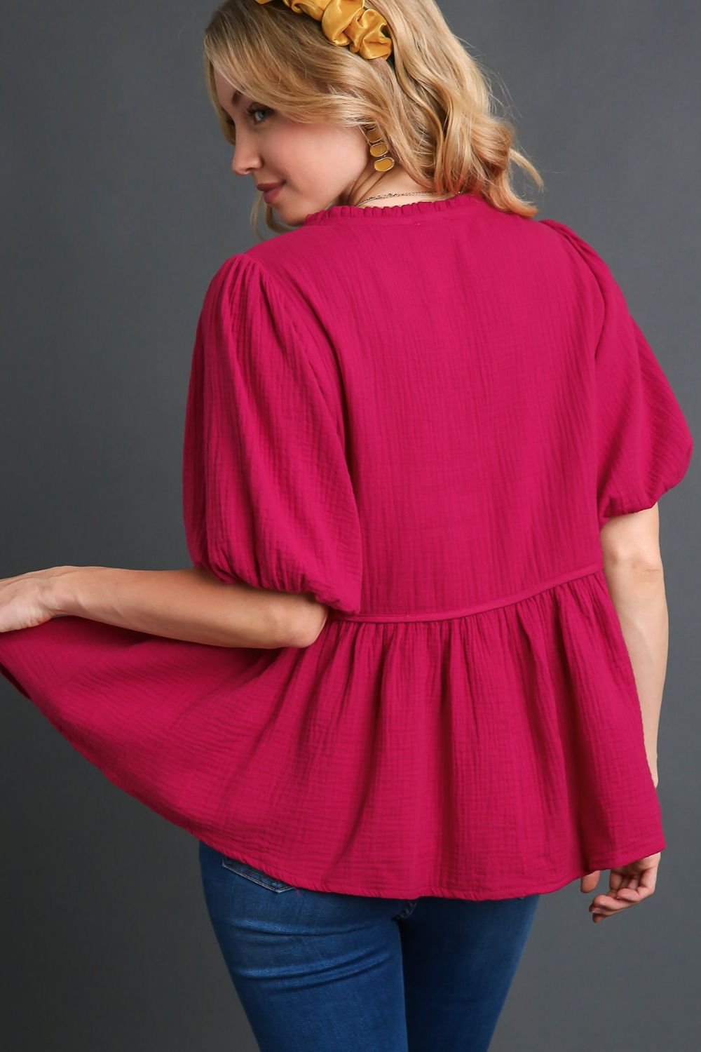 Floral Embroidery Babydoll Blouse - Soft Cotton Gauze, Boho Chic