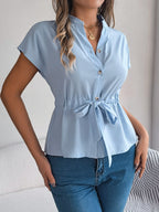 Notched Short Sleeve Blouse - Chic & Versatile