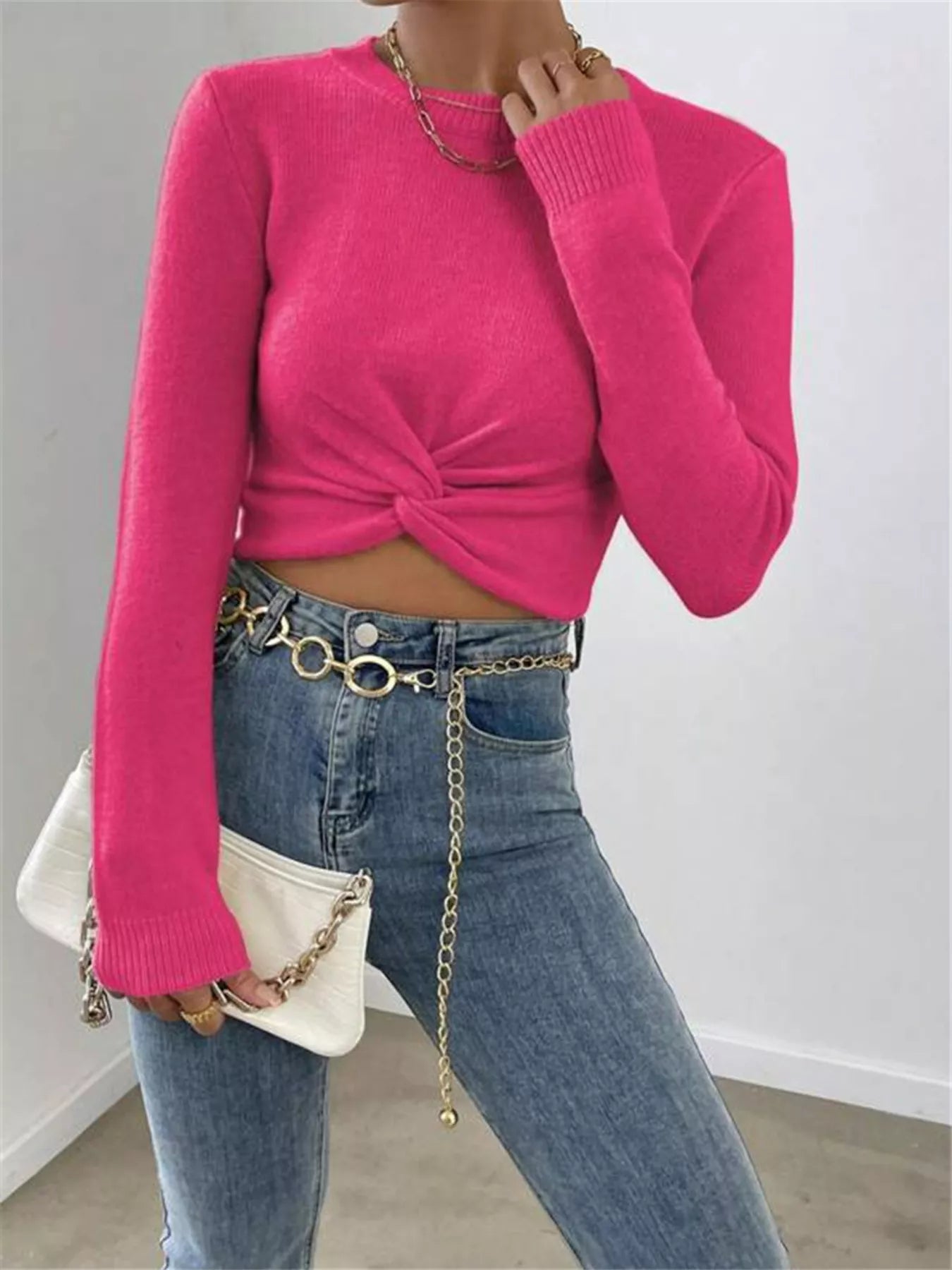 Chic Twisted Front Cropped Knit Top