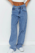 Mid Rise Wide Leg Jeans with Asymmetrical Waist