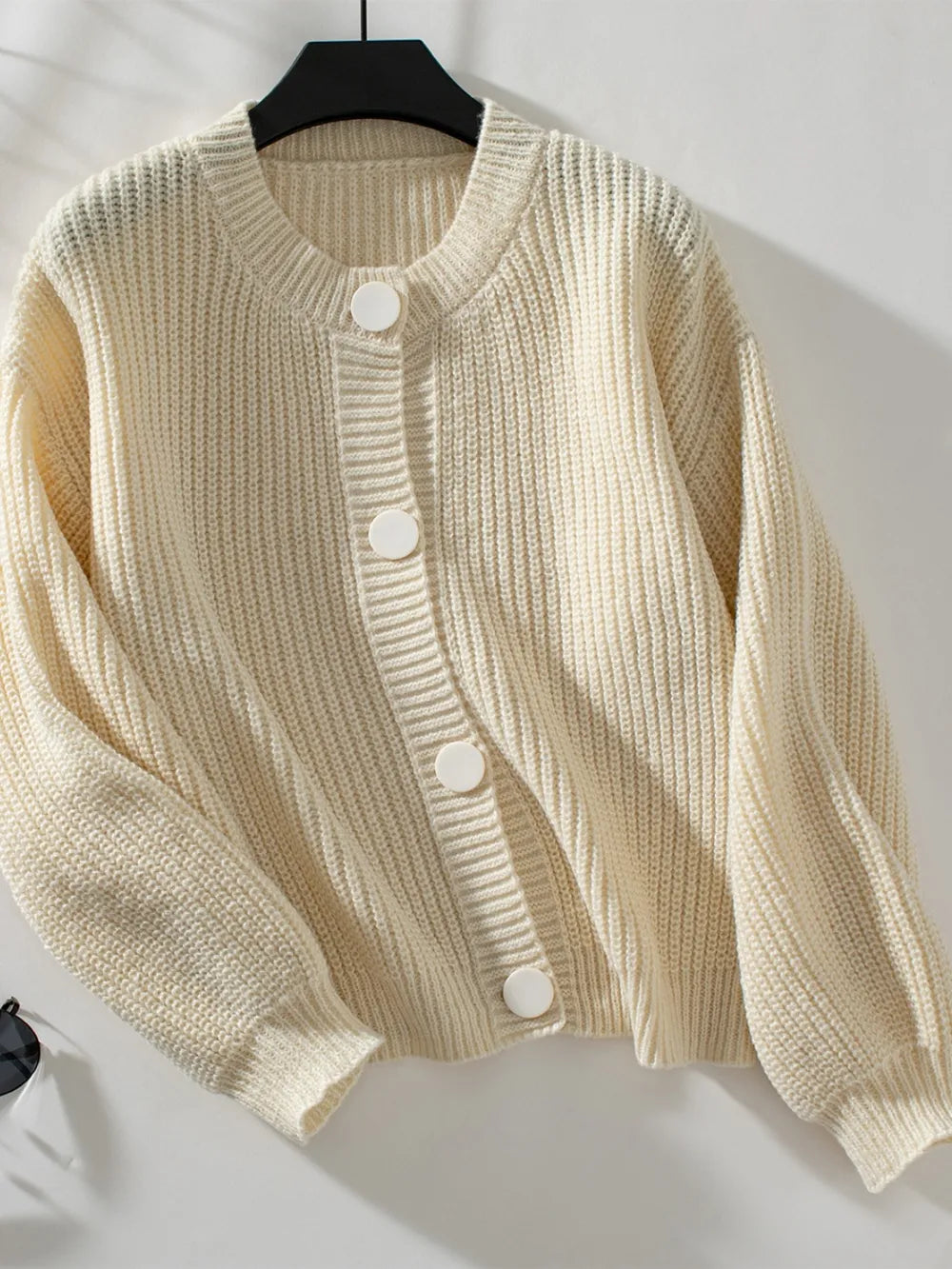 Classic Button Down Long Sleeve Knit Cardigan Cream