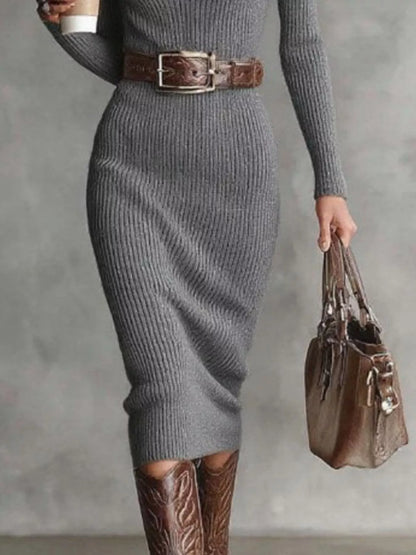 Full-Size Ribbed Knit Turtleneck Sweater Dress (Plus Size)