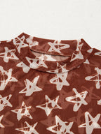 Celestia Star Print Long Sleeve Sheer Mock Neck Top