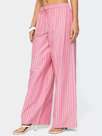 Striped Drawstring Wide-Leg Pants with Pockets
