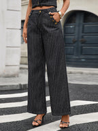 Striped Button-Down Tank & Wide-Leg Denim Pants Co-Ord Set