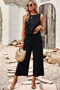 Round-Neck Tank Top & Wide-Leg Pants Co-Ord Set Black