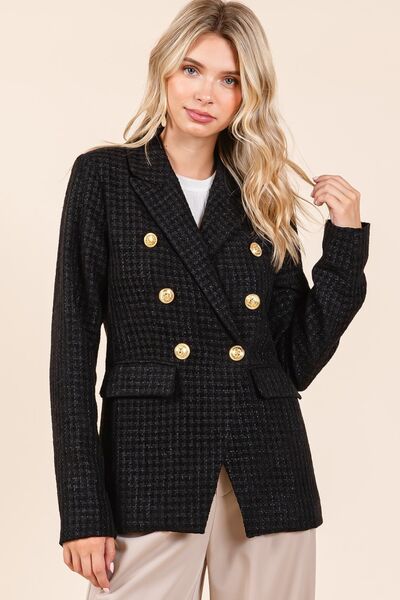 Mittoshop Plaid Texture Double-Breasted Blazer