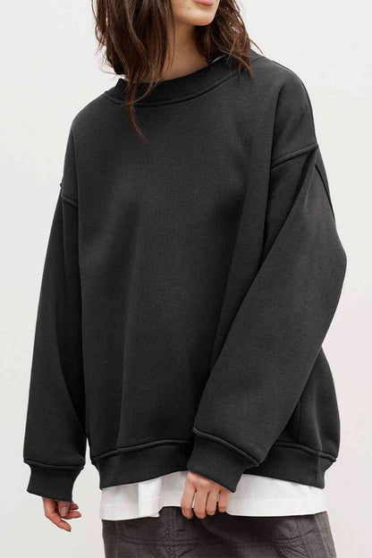 Oversized Round Neck Dropped Shoulder Sweatshirt Charcoal