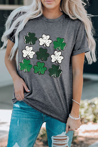 Lucky Clover Short Sleeve Round Neck T-Shirt Dark Gray