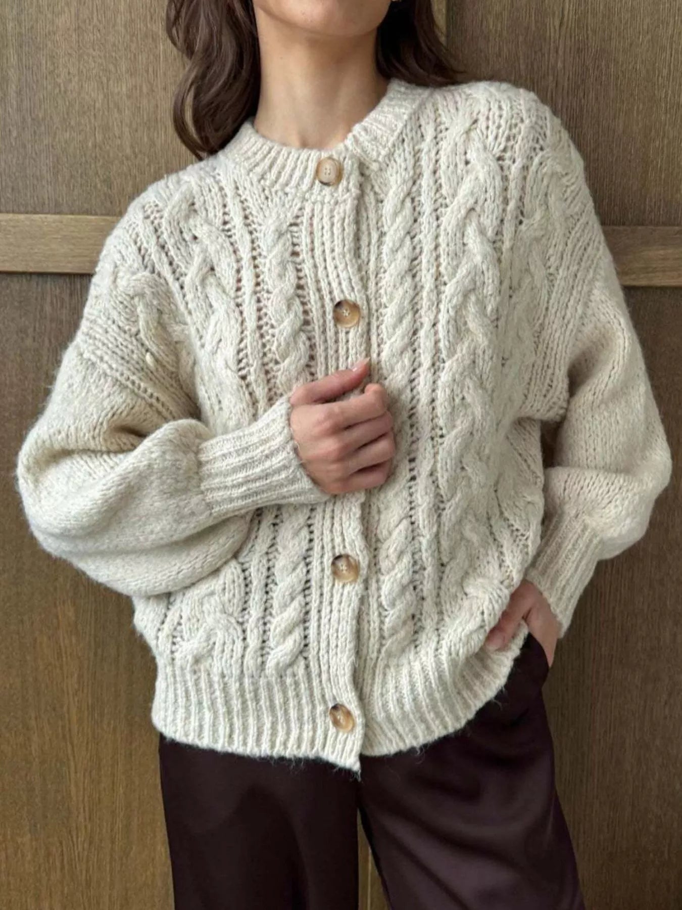 Cozy Cable Knit Button-Front Cardigan Sweater