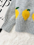 Chic Lemon Pattern Button-Up Cardigan – Playful Knitwear for Everyday Style