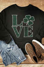 LOVE Rhinestone Clover Sweatshirt - Sparkly, Comfortable, and Stylish