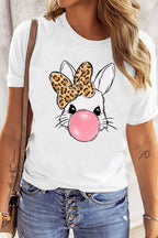 Leopard Bow Rabbit Graphic T-Shirt - Cute & Trendy Tee