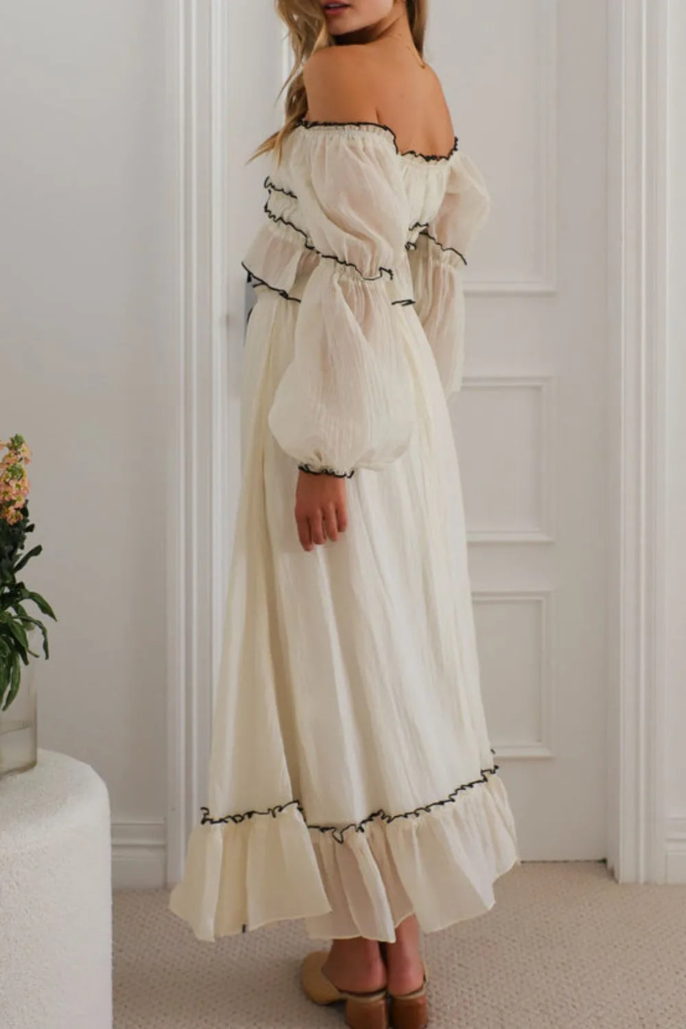 Off-Shoulder Ruffled Top and Ruched Skirt Set