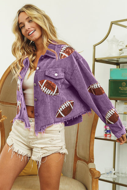 BiBi Football Sequin Embroidered Washed Corduroy Jacket