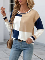 Color Block Crew Neck Sweater with Ribbed Trim