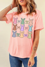 Dotty Bunny Bow Graphic T-Shirt - Cute Easter Tee for Women
