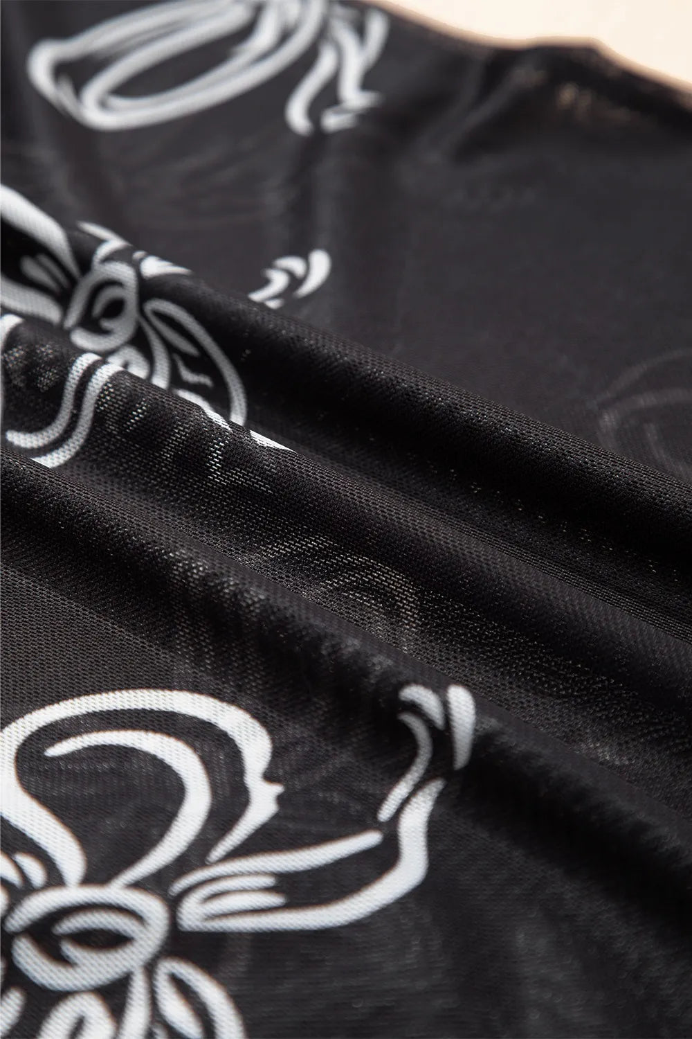 Elegant Sheer Bow Mesh Round Neck Short Sleeve Lightweight Top