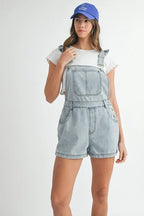 MABLE Ruffle Denim Overall Romper - Square Neck Style