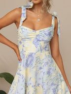 Floral Tie-Strap Sweetheart Neck Midi Dress â€“ Elegant Summer Sleeveless Dress