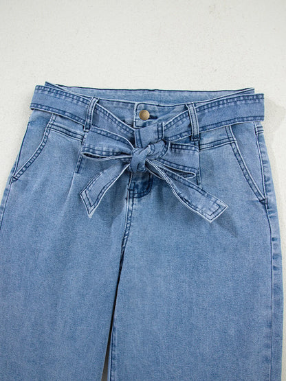 High-Waisted Wide Leg Jeans with Matching Belt
