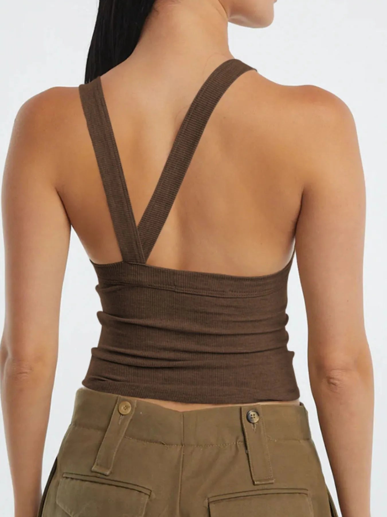 Asymmetrical Ribbed Back Crop Tank Top