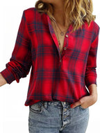Classic Plaid Half Button Long Sleeve Blouse