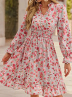 Floral Smocked Ruffled Flounce Sleeve Midi Dress