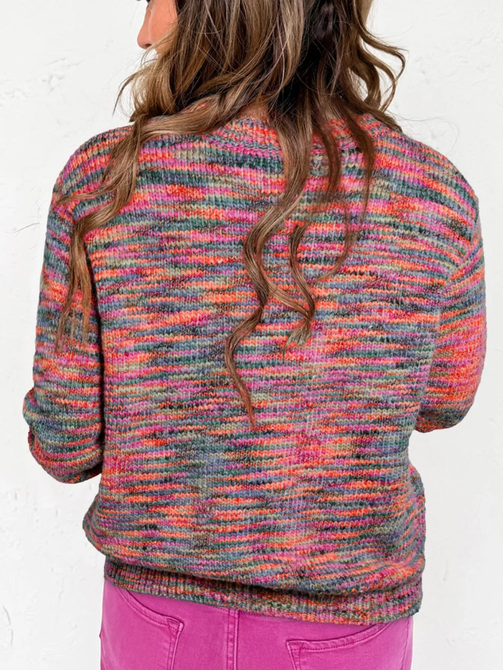Space Dye Yarn Knit Crew Neck Sweater