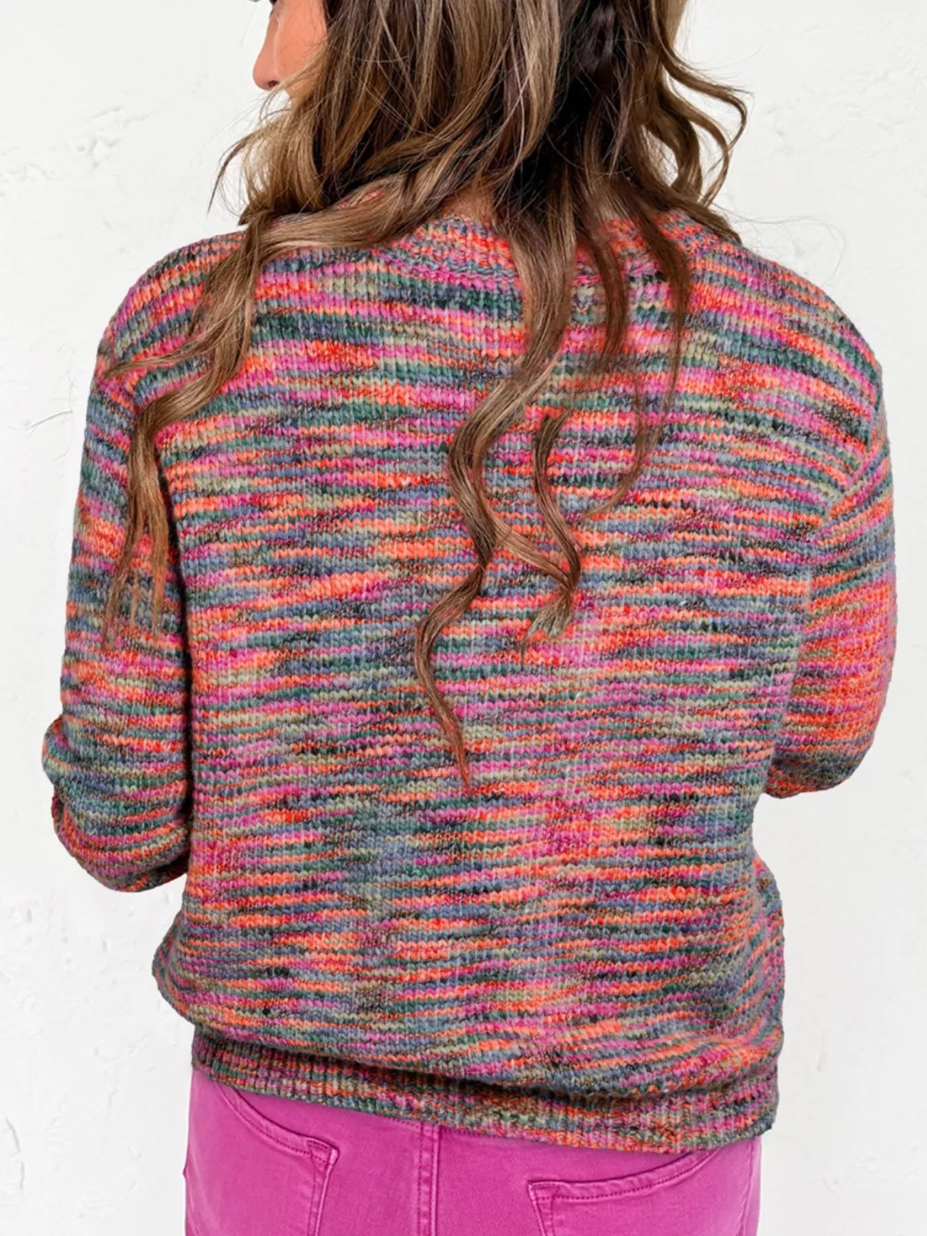 Space Dye Yarn Knit Crew Neck Sweater