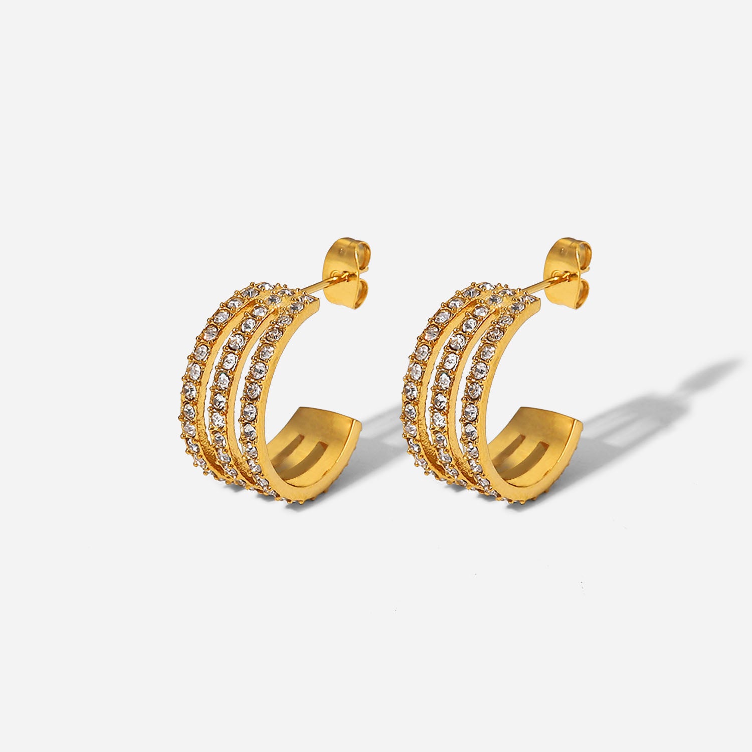 Stainless Steel Inlaid Zircon C-Hoop Earrings Gold One Size