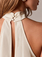 Asymmetrical Lace-Trim Halter Neck Cami Top