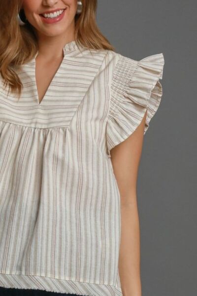 Umgee Full Size Striped Ruffled Babydoll Top - Chic & Flowy