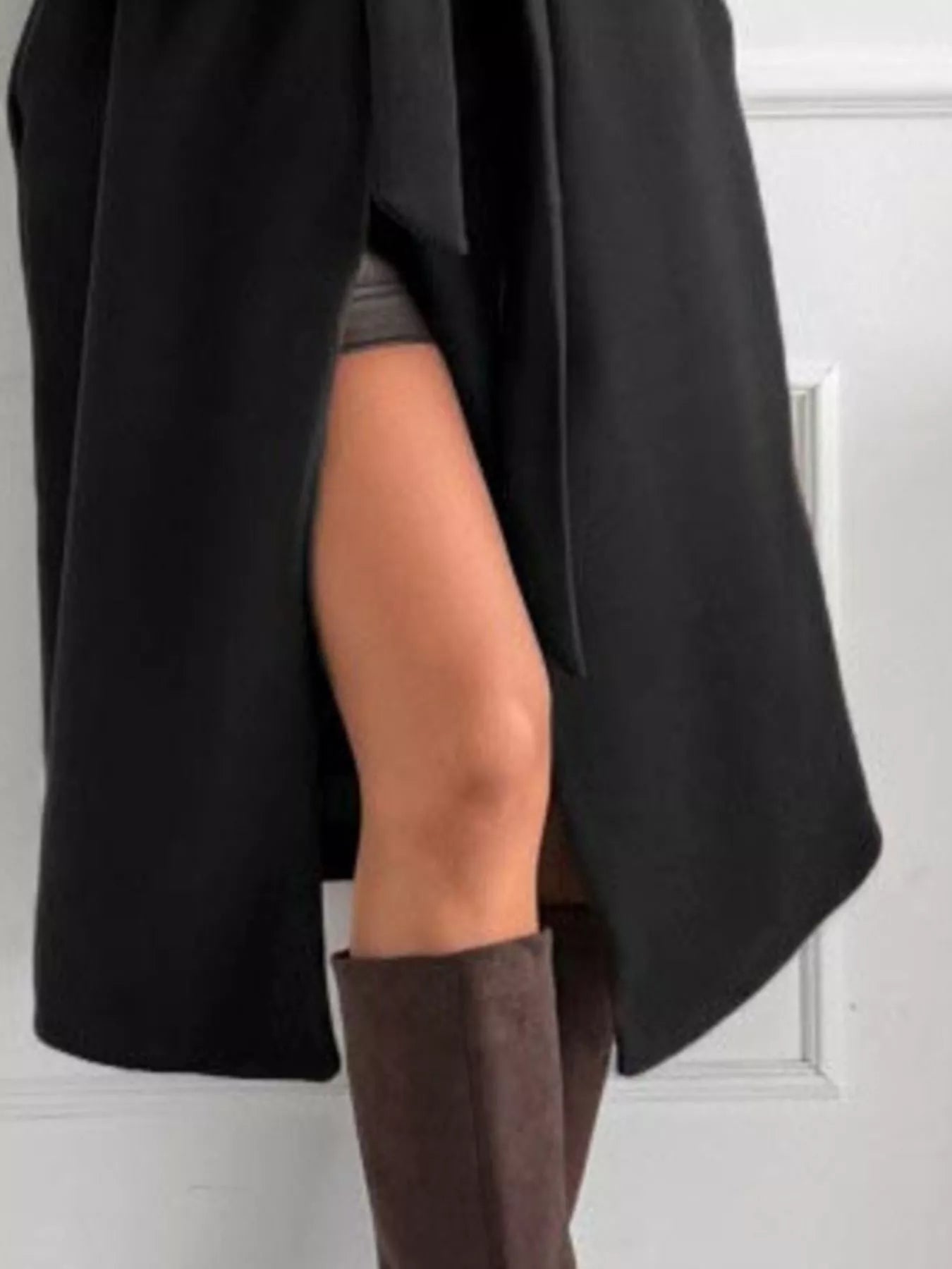 Belted Tie-Waist Longline Coat with Pockets