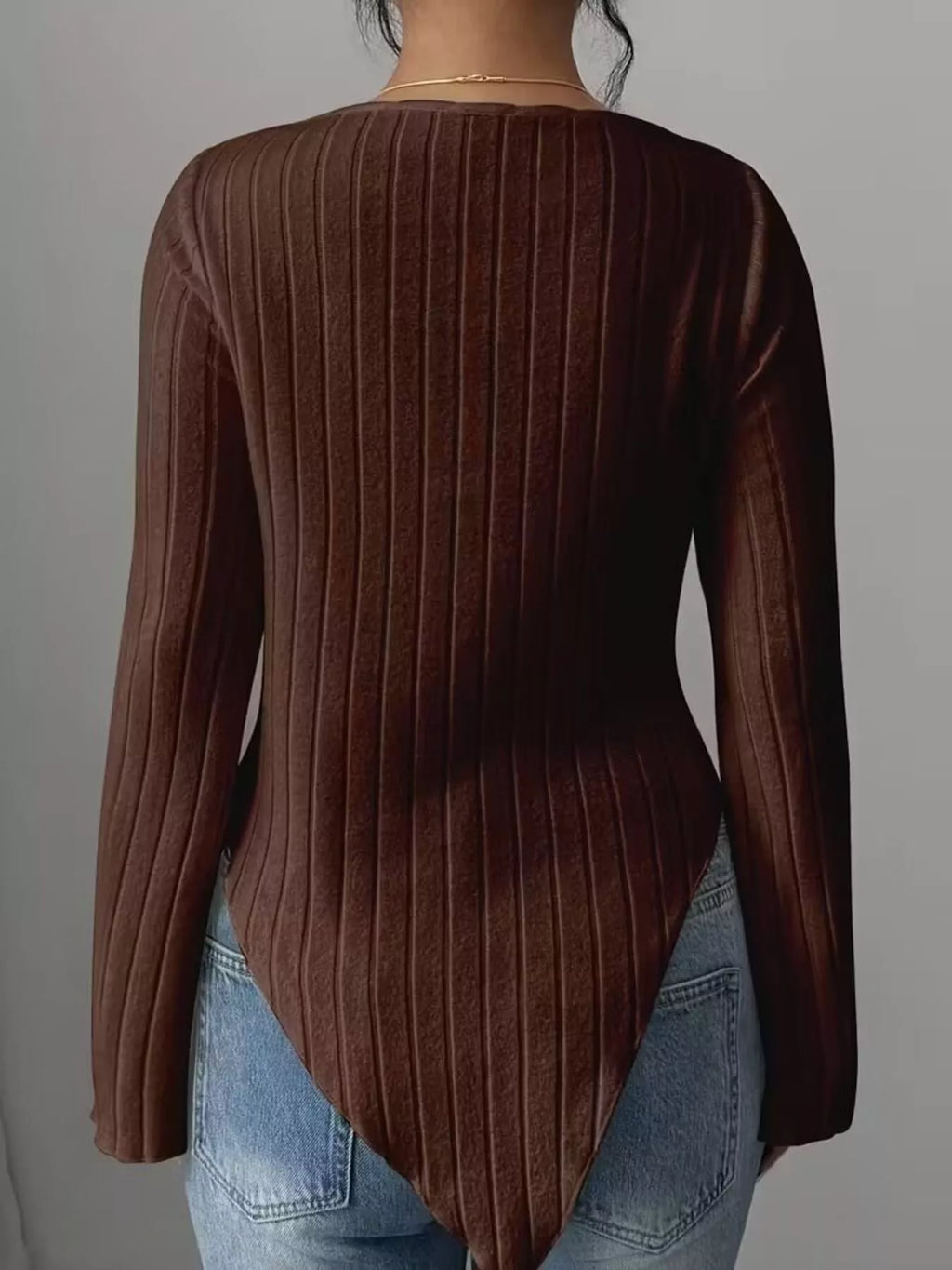 Asymmetrical Cowl-Neck Ribbed Knit Top