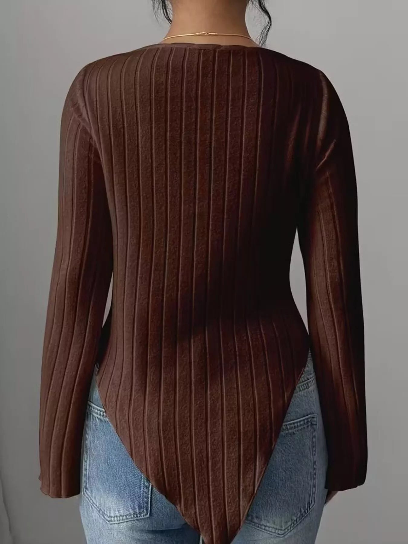 Asymmetrical Cowl-Neck Ribbed Knit Top