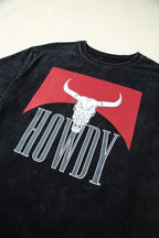 Western HOWDY Steer Head Print Loose Fit Tee