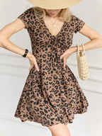 Full-Size Smocked Tie-Front V-Neck Mini Dress