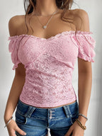 Devine Off-Shoulder Lace Top - Chic & Feminine Blush Pink