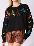 Sparkling Halloween Skeleton Sequin Sweatshirt Black