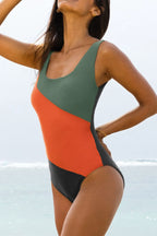 Color Block Padded Square Neck One Piece Swimsuit