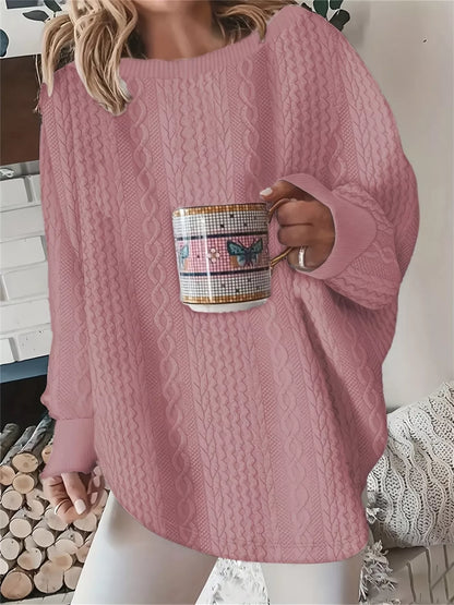 Oversized Cozy Textured Long Sleeve Sweatshirt Pink