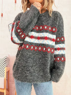 Contrast Color Round Neck Drop Shoulder Sweater